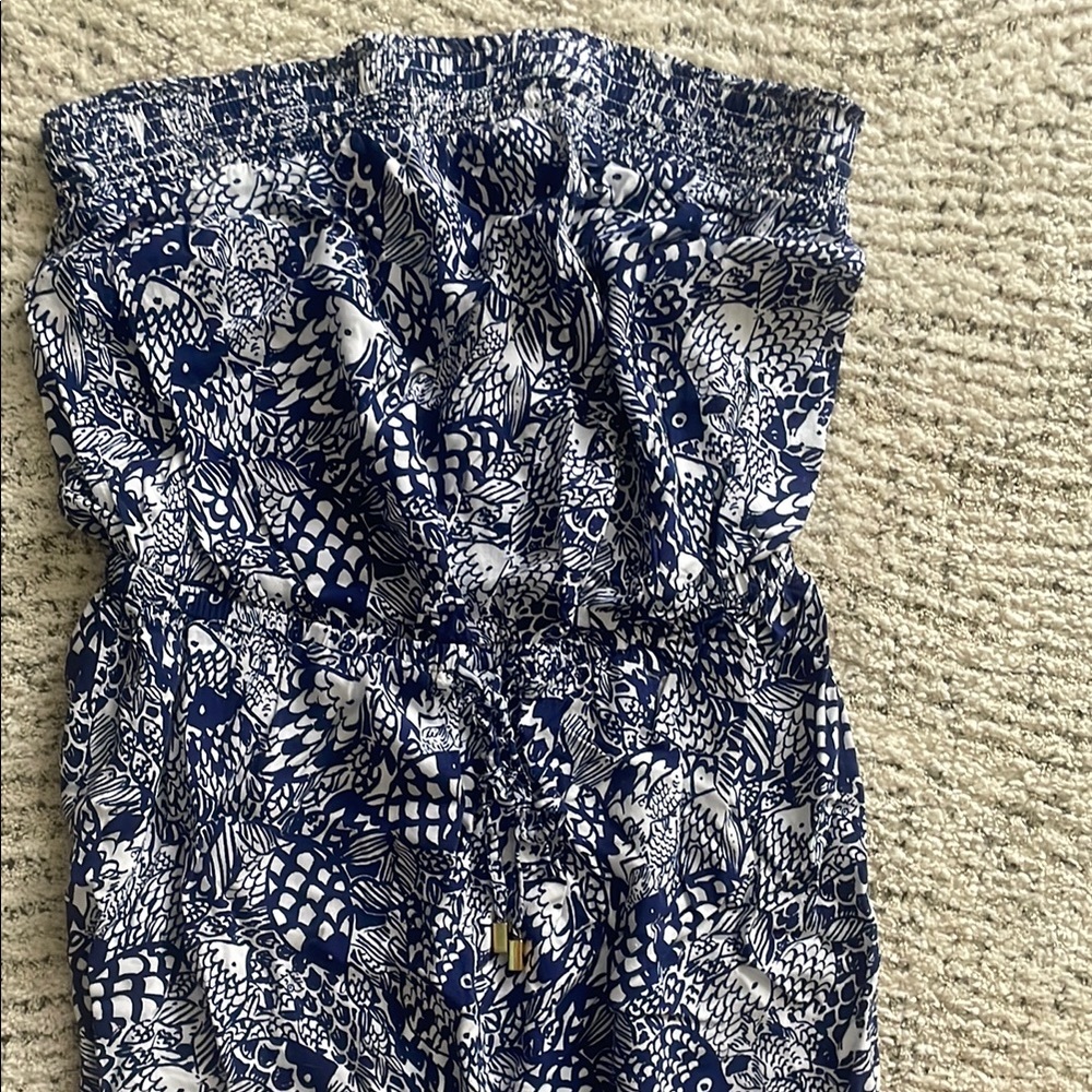 Lilly Pulitzer for Target Navy and White Printed Strapless Jumpsuit - Picture 2 of 3